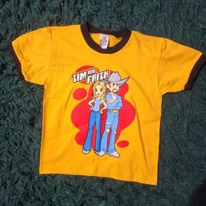 Vintage Tim & Faith Cartoon Tee Yellow Ringer Country 90s USA Made Small